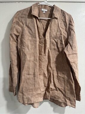 J Jill 100% Linen Beige Tunic Shirt Size Large
